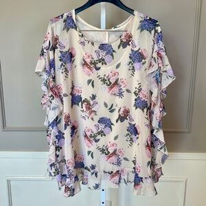 Torrid 3 22/24 Blouse Ruffle Tank Sheer floral Cottagecore Feminine Peony Shirt